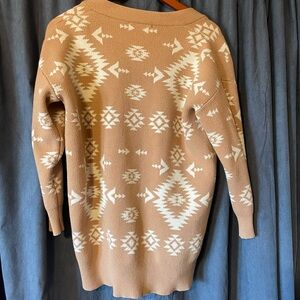 Beige Navajo print long cardigan, size small